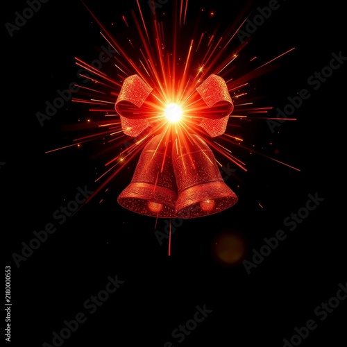 Sparkling red Christmas bells with festive light burst