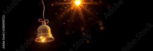 Golden Christmas bell with festive glowing light effects