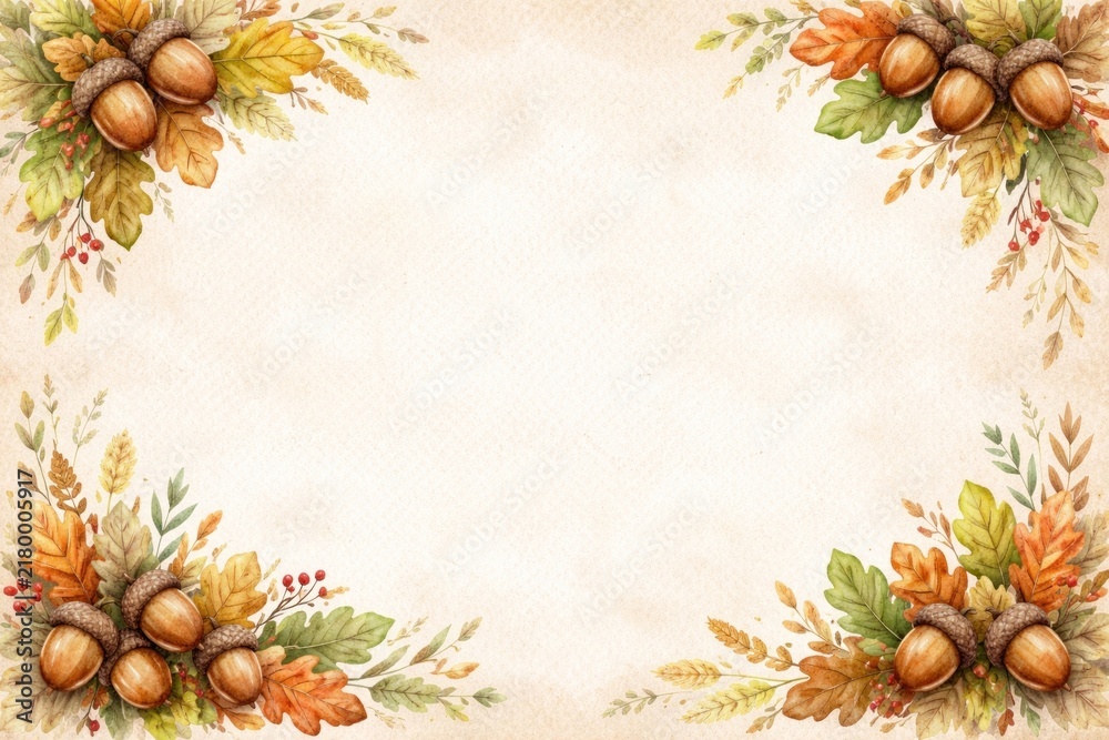 Fototapeta premium Autumnal border with acorns.