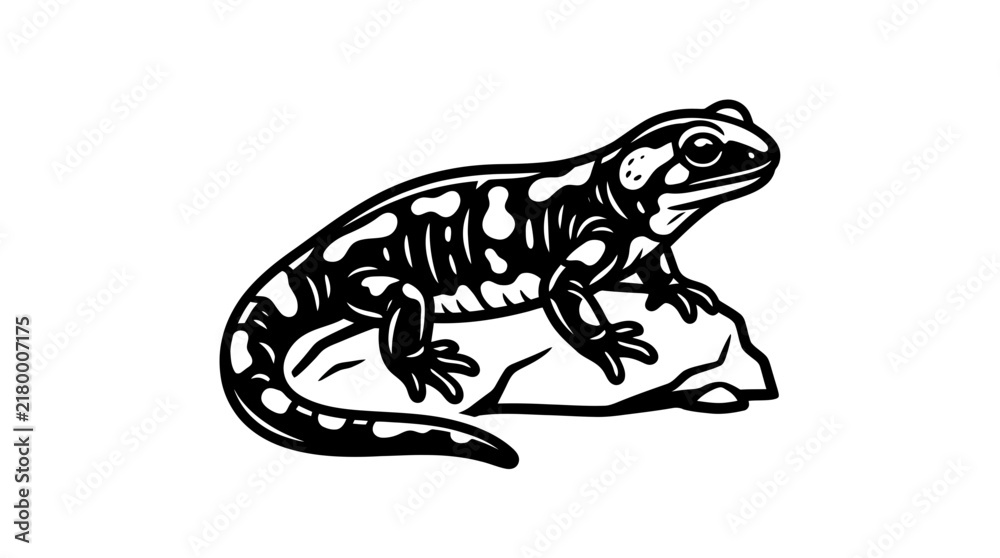 Obraz premium Salamander crawling on rock black and white graphic