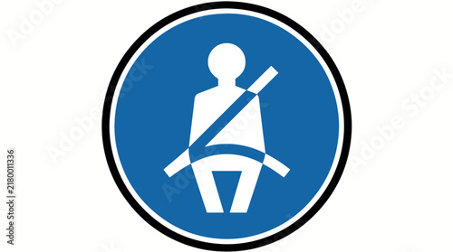 Blue circular mandatory traffic sign indicating that seat belts must be worn.