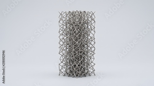 Empty steel lattice growth scaffold structure, cultivated meat tissue engineering and food technology concept