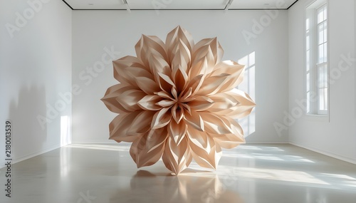 Creative geometric flower made from folded paper, muted pastel tones, clean background, artistic 3D design