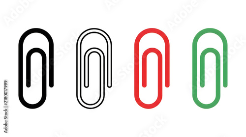 Four colored paper clips in a row