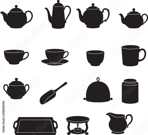 Tea Accessories Black Silhouette Clipart Collection