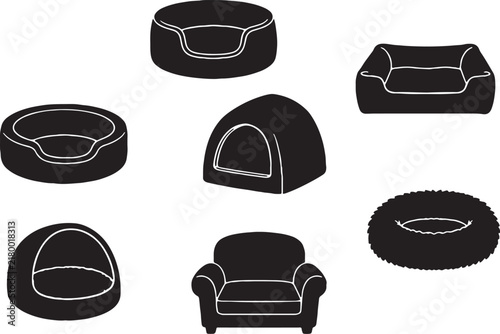 Pet Beds and Furniture Black Silhouette Clipart Collection
