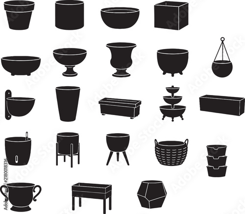 Planters and Garden Pots Black Silhouette Clipart Collection