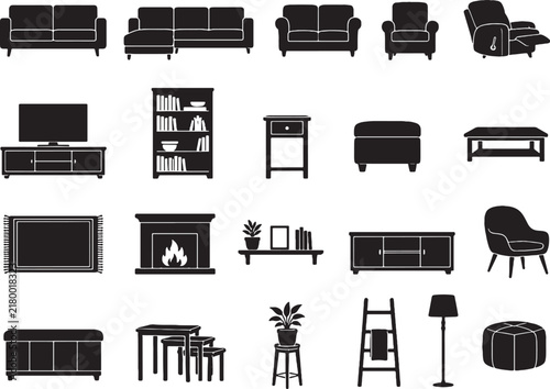 Living Room Furniture Black Silhouette Clipart Collection