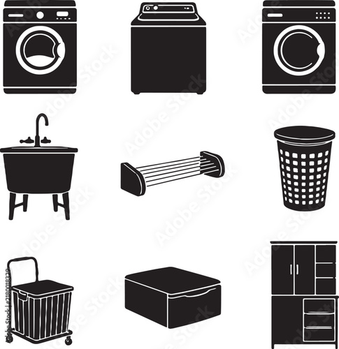 Laundry Equipment Black Silhouette Clipart Collection