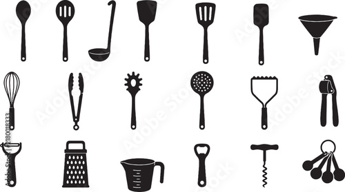 Kitchen Utensils Black Silhouette Clipart Collection