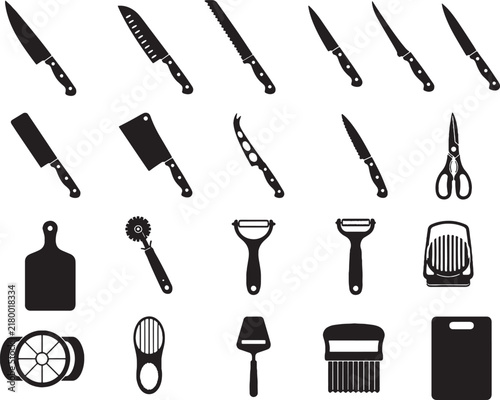 Kitchen Cutting Tools Black Silhouette Clipart Collection