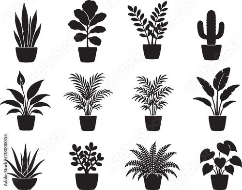 Indoor Houseplants Black Silhouette Clipart Collection