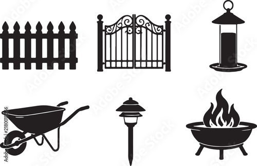 Garden Accessories Black Silhouette Clipart Collection