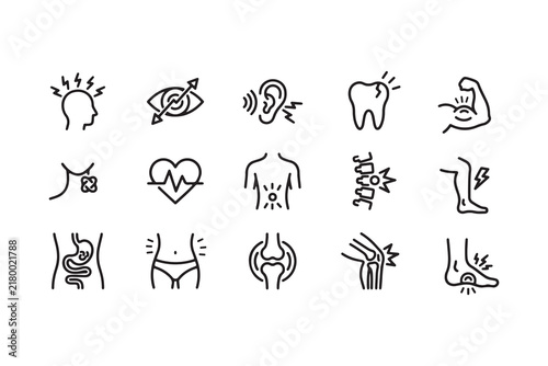 Body Pain and Medical Symptom Outline Icon Set for Health Graphics