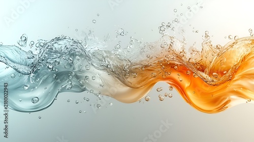 Abstract flowing water, blue and orange liquid wave splash.