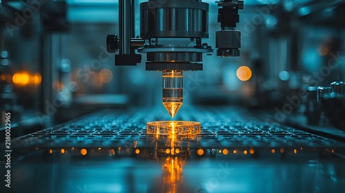 Precision industrial robotic arm dispensing fluid onto a substrate.