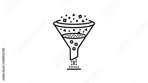 Line Art Funnel Icon Illustrating Data Filtration, Sales Pipeline, and Business Process