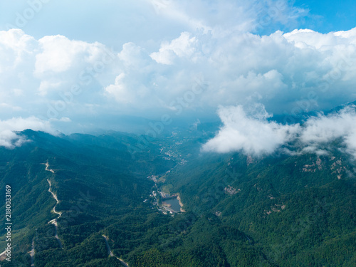 Photography An aerial view shows the beautiful green mountains of Dabie Mountain in Hubei Pr