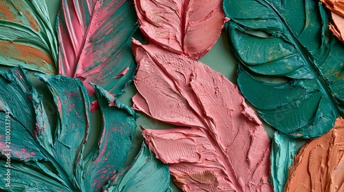 Textured abstract botanical artwork with thick impasto paint in vibrant colors