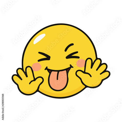 Cute emoji illustration with funny expressions, simple cartoon design, colorful style, clean shapes, bold black outlines, adorable face, and white background.