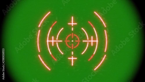 Orange radar targeting reticle scanning on green screen background on transparent background