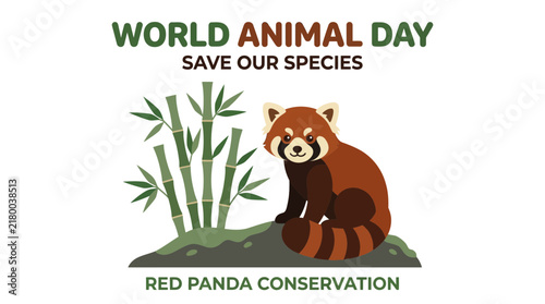 Red Panda Wildlife Conservation Illustration with Bamboo