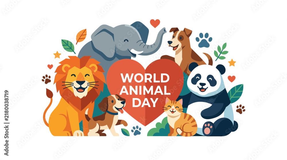 Fototapeta premium World Animal Day Celebration Illustration with Various Cute Animals