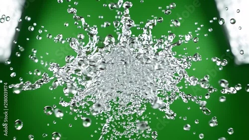 Water bubbles rising and splashing against a green background on transparent background
