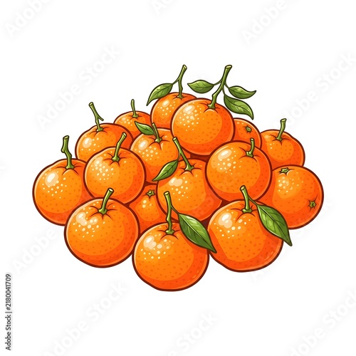 Bright Orange Citrus Bunch with Green Leaves