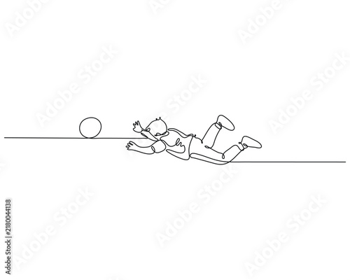 Continuous Line Drawing of a Dynamic Soccer Player Diving to Save a Ball Illustrating Athleticism