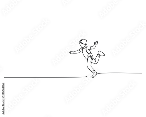 Child One Line Drawing of a Playful Kid Jumping over a Horizontal Line Depicting Active and Free Childhood