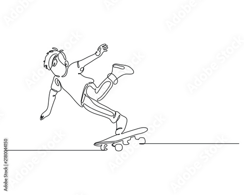 Skateboarding Continuous Line Drawing of a Young Person Doing a Trick on a Skateboard Depicting Dynamic Action