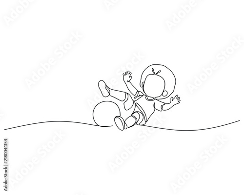 Playful Child Kicking Soccer Ball in Dynamic Continuous Line Art Illustration