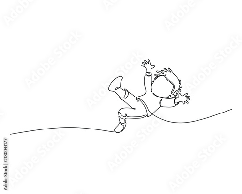 Dynamic Continuous One Line Drawing of a Playful Child Falling or Jumping Isolated on White