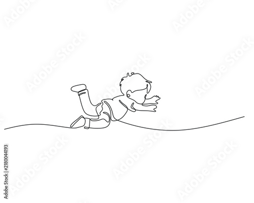 Continuous Line Drawing of a Happy Child Crawling on the Ground Minimalist Design Element