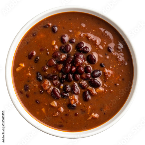 Rich black bean soup top view Isolated on Transparent or White Background.