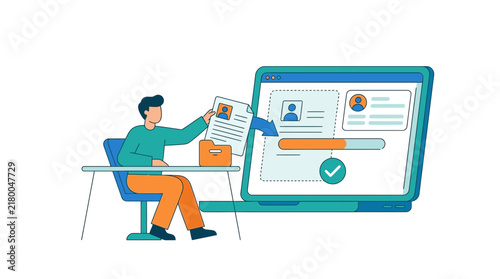 Man Submitting Resume Online via Laptop for Job Application