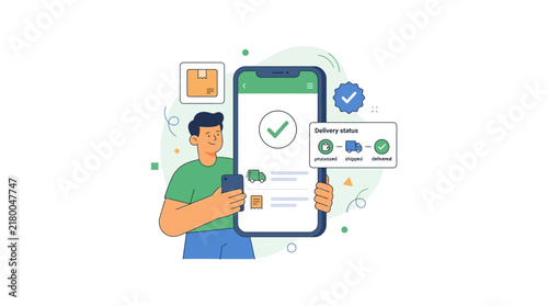 Man using smartphone for online delivery tracking and ordering goods isolated
