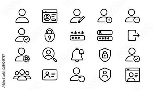 Foto User Account Line Icons Set – Profile, Login, Security, Settings and Personal In