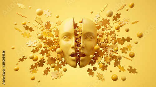 Creative thinking mask opening to puzzle pieces