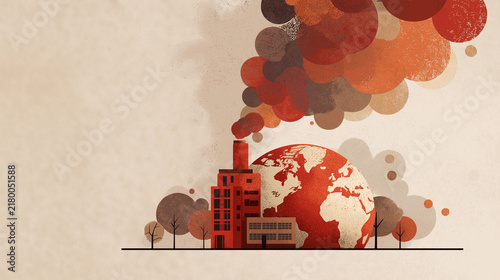 Environment Ecology Pollution Concept with Industrial Chimney Smoke Global Warming and Climate Change Paper Art Vector Illustration