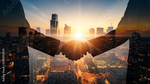 Corporate Partnership Agreement Concept with Modern City Buildings