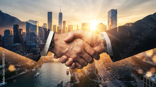 Financial Investment and Real Estate Partnership Handshake Concept
