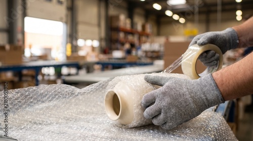 Packing Fragile Vase for Shipping in Warehouse.