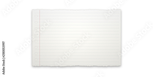 White ruled notepad page with torn edges for professional office memos on transparent background.