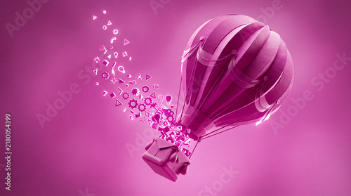 Creative thinking balloon lifting geometric ideas