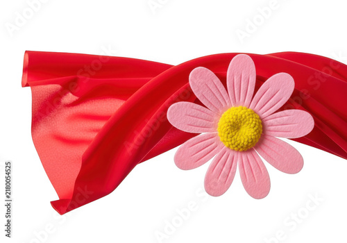 Red ribbon with white flower decoration