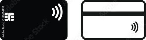 Foto Black and white credit card with contactless payment symbol and smart chip isola