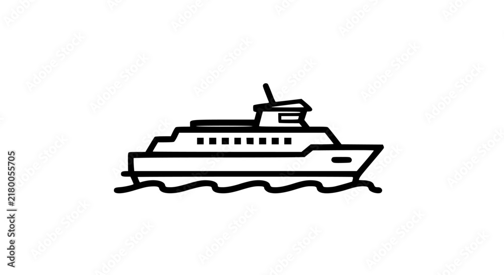 Fototapeta premium Black and white line art of a passenger ship.