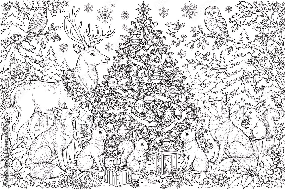 Obraz premium Woodland Christmas Tree Gathering, Woodland Christmas, Christmas Tree Gathering, Christmas Tree, Forest Christmas, Woodland Scene, Christmas Forest, Winter Woodland, Christmas Gathering, Festive Fores